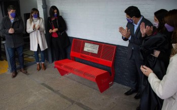 Inauguraron un Banco Rojo contra la violencia de género en la Estación Vicente López