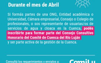 Tramo final para la inscripción al Consejo Consultivo Honorario del Comité de Cuenca del Río Luján